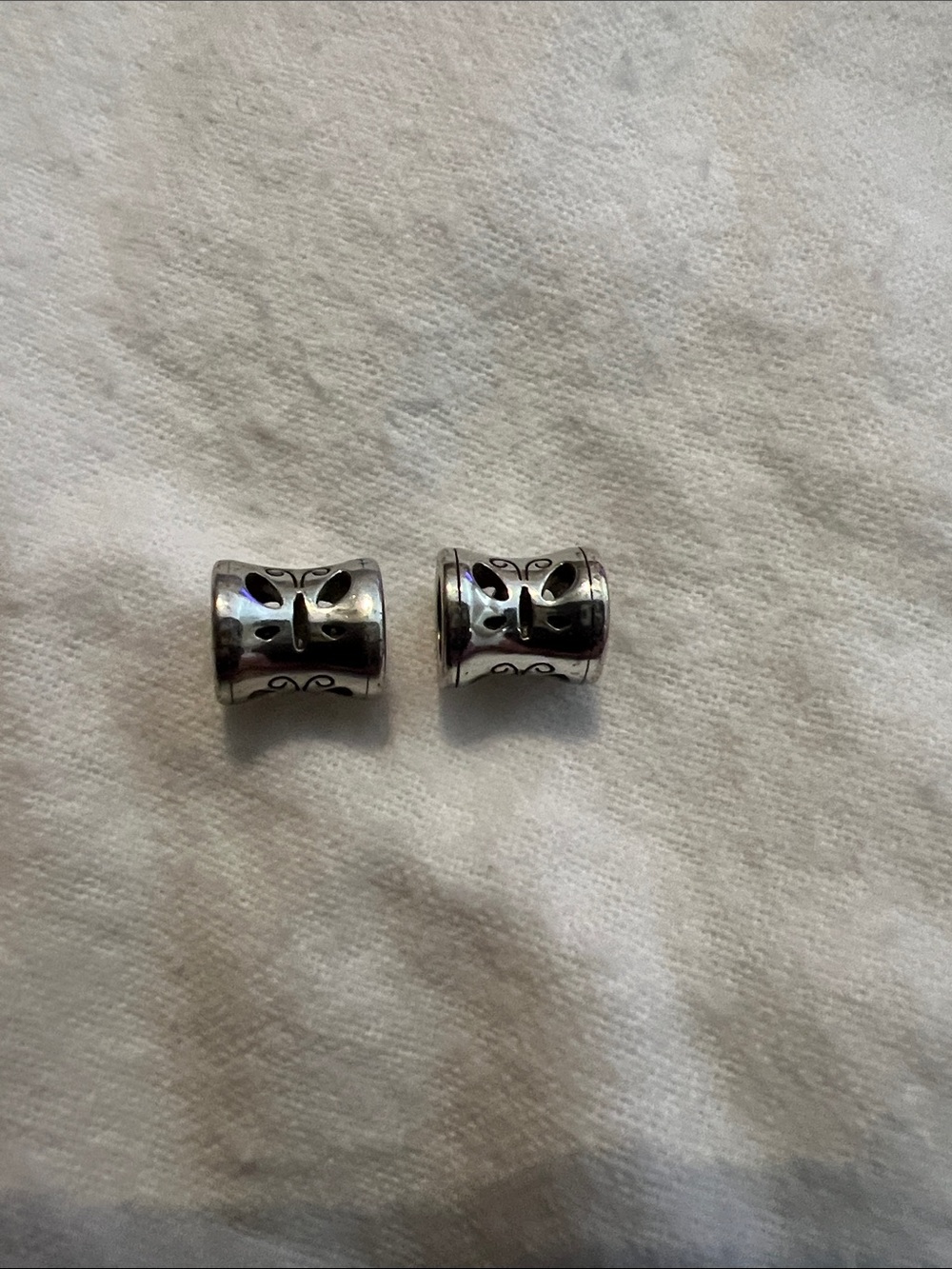Brighton Silver Butterfly Barrel Beads - Pair